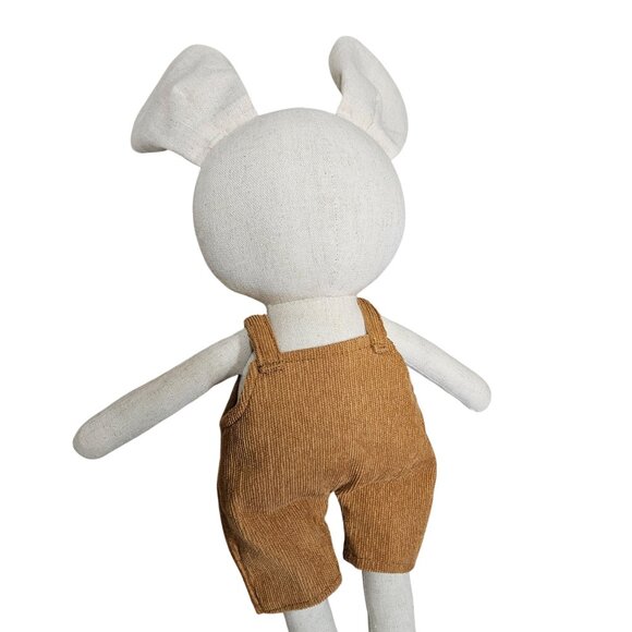 Handmade Stuffed Mouse Doll Tan Overalls Button Details Soft Toy - Picture 6 of 9
